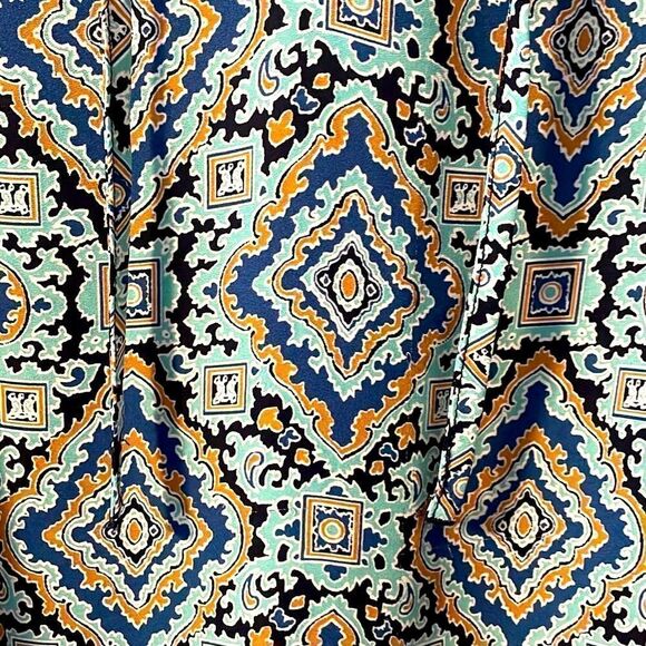 GAP print bohemian blouse in aqua, brown, navy, and black size Large - Picture 4 of 9